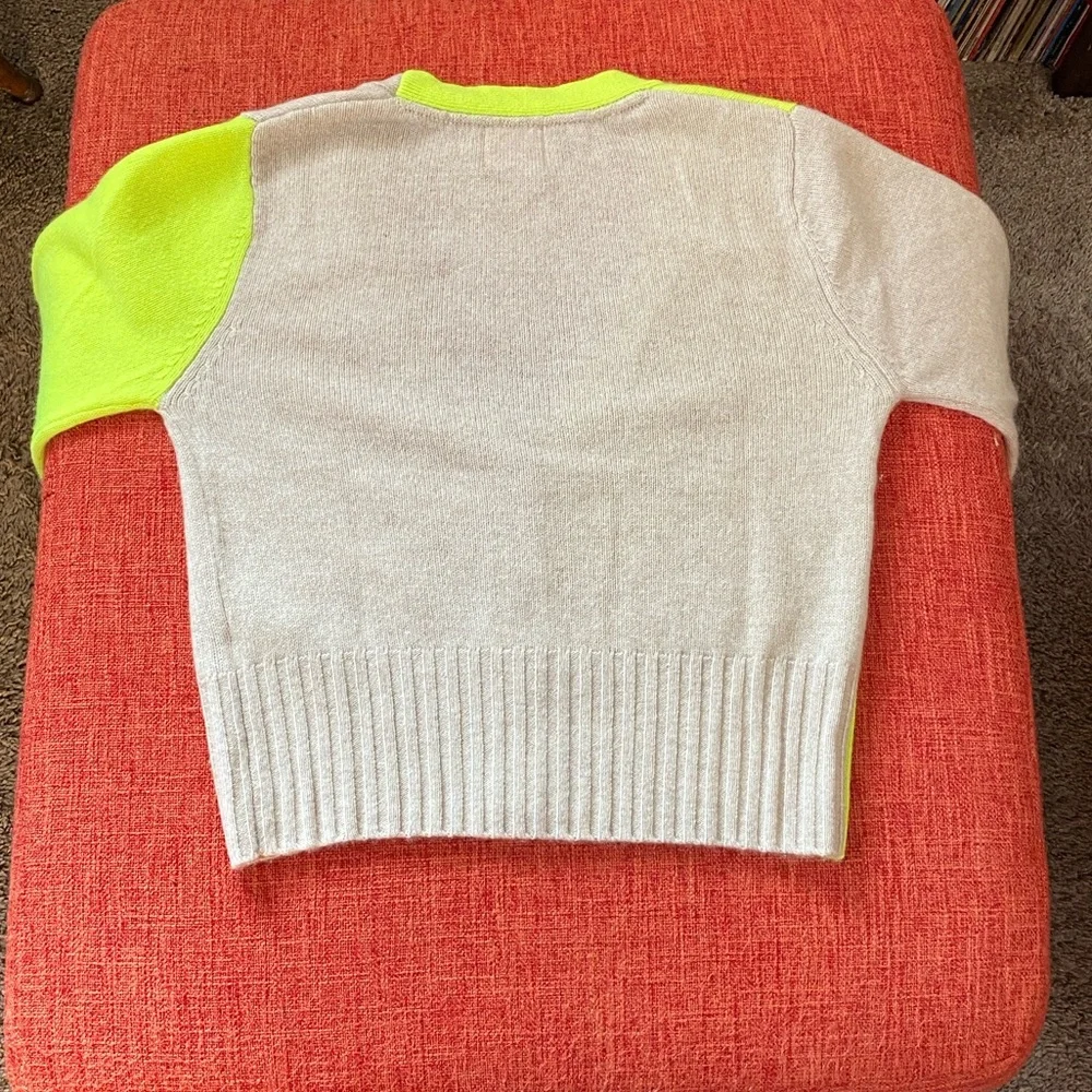 Brodie Cashmere Neon Green ColorBlock Cardigan Sweater - Picture 8 of 15